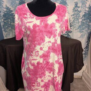 Just Be… Pink & White Tie-Dye Short Sleeve Dress/Tunic | Size Medium